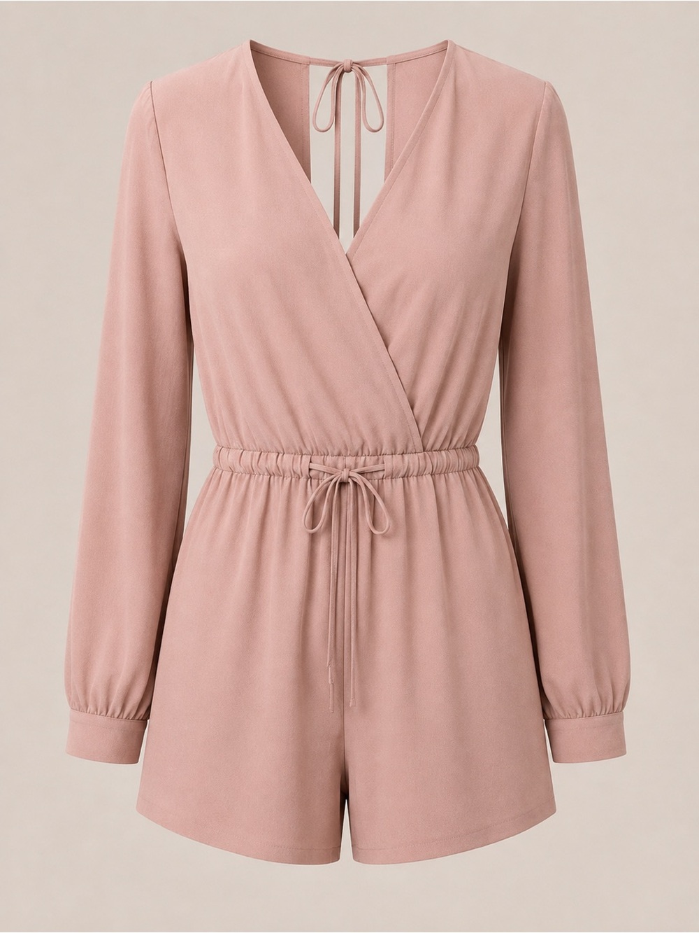 Womens Long Sleeve Drawstring Romper in Dusty Rose